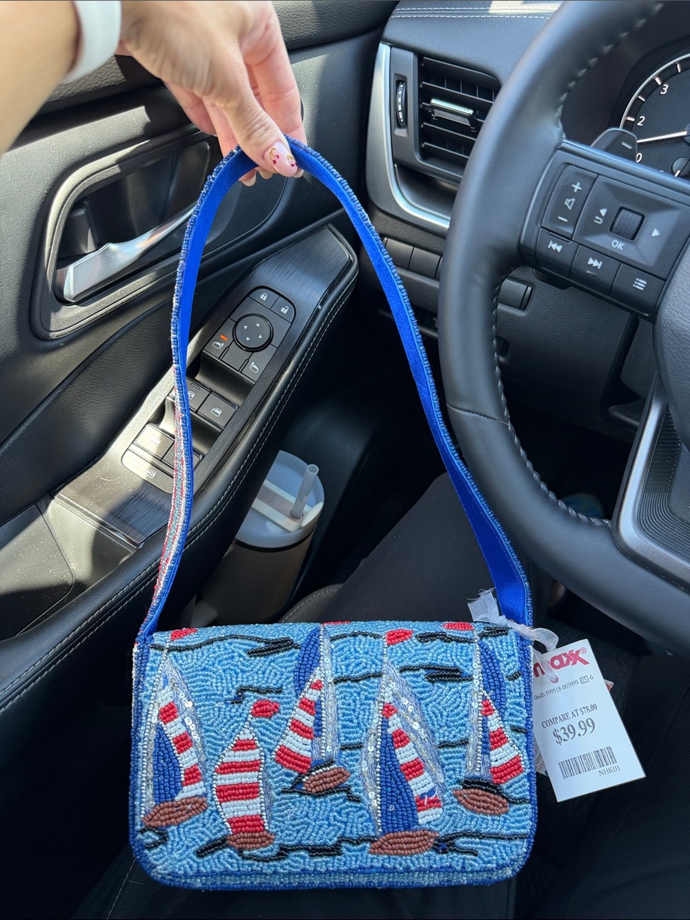Viral Beaded Sailboat Shoulder Bag in Blue/Red